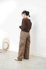 Brown asymmetric premium wool sweater in set