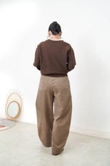 Brown asymmetric premium wool sweater in set