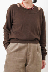 Brown asymmetric premium wool sweater in set
