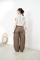 white knit top with floral pattern