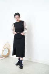 Black blouse w/ floral pattern sleeves