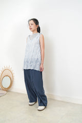 Sky Blue sheer pattern long vest in wrinkle texture