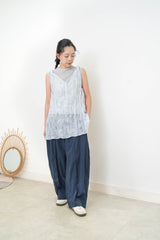 Sky Blue sheer pattern long vest in wrinkle texture