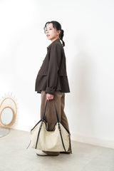 Dark brown blazer w/ peplum layering