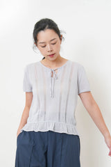 Light blue crochet top w/ peplum hem