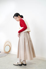 Light beige pleats round skirt w/ straps