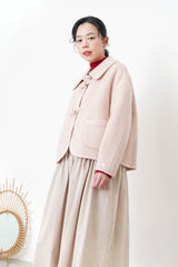 Baby pink 90% handmade wool jacket w/ knit trimmed details
