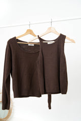Brown asymmetric premium wool sweater in set