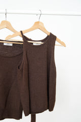 Brown asymmetric premium wool sweater in set