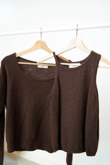 Brown asymmetric premium wool sweater in set