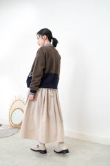 Brown patchwork cardigan w/ contrast pockets