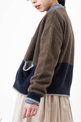 Brown patchwork cardigan w/ contrast pockets