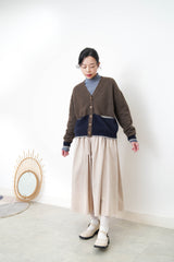 Brown patchwork cardigan w/ contrast pockets