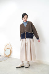 Brown patchwork cardigan w/ contrast pockets