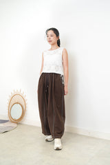 White crochet vest w/ tie string hem