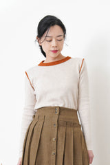 Brown 2 ways wool pleats skirt with buttons