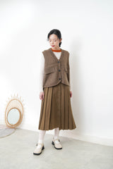 Brown alpaca vest in round hem