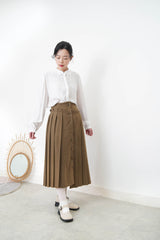 Brown 2 ways wool pleats skirt with buttons