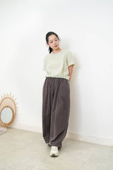 Avocado green linen top w/ elastic hem