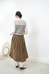 Brown 2 ways wool pleats skirt with buttons