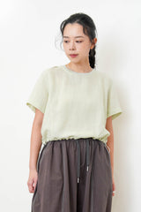 Avocado green linen top w/ elastic hem