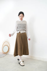 Brown 2 ways wool pleats skirt with buttons