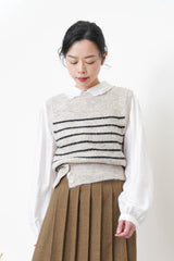Grey stripes vest w/ buttons details hem