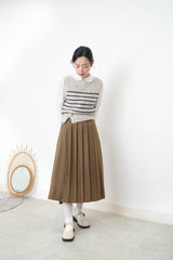Brown 2 ways wool pleats skirt with buttons