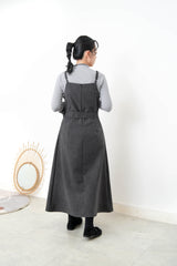 Charcoal waist strap cami dress w/ grey inner set