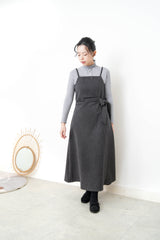 Charcoal waist strap cami dress w/ grey inner set