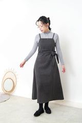 Charcoal waist strap cami dress w/ grey inner set