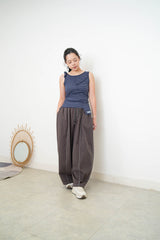 Navy stripes asymmetric vest w/ tie knot shoulder