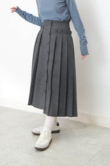 Grey 2 ways wool pleats skirt with buttons