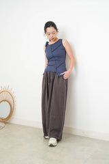 Navy stripes asymmetric vest w/ tie knot shoulder