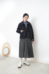Grey 2 ways wool pleats skirt with buttons