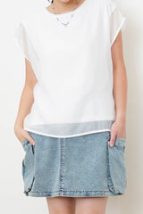 Bleach washed denim skirt in cargo style