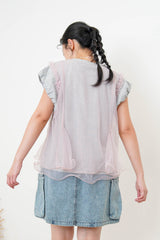 Grey top w/ attached sheer ruffle layers