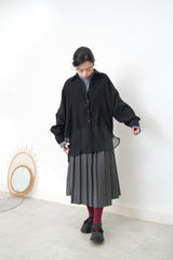 Grey 2 ways wool pleats skirt with buttons