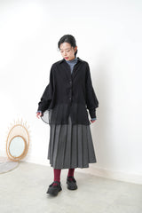 Grey 2 ways wool pleats skirt with buttons