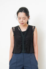 Black lace vest blouse