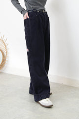 Navy corduroy trousers in loose cut