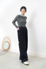 Navy corduroy trousers in loose cut