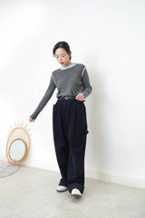 Navy corduroy trousers in loose cut