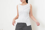 White stripes asymmetric vest w/ tie knot shoulder
