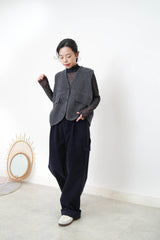 Navy corduroy trousers in loose cut