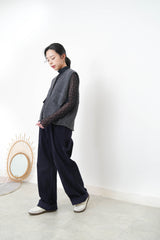 Navy corduroy trousers in loose cut