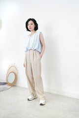 Beige tone stripes high waist trousers