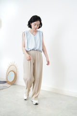 Beige tone stripes high waist trousers