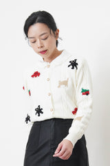 White cardigan w/ Christmas elements