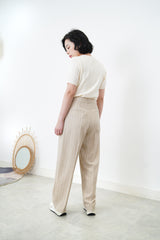 Beige tone stripes high waist trousers